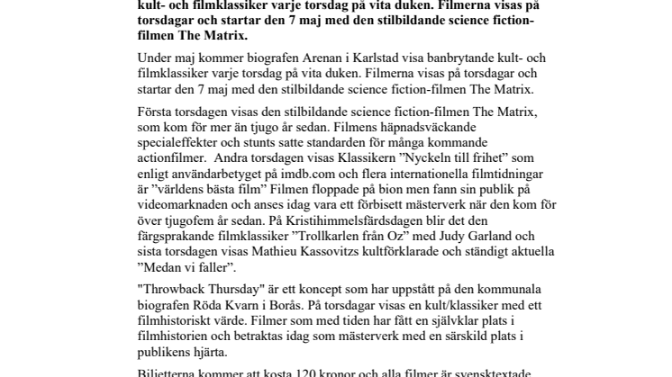 Biokonceptet Throwback Thursday kommer till Arenan 