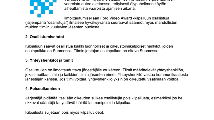 Ford Video Award säännöt