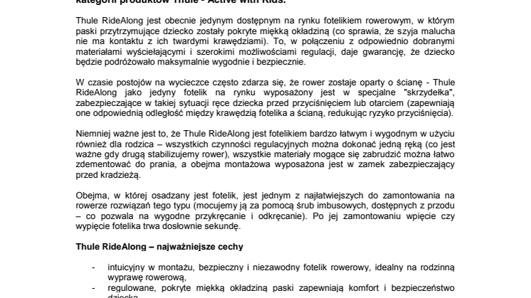 Thule RideAlong – bezpieczny i komfortowy fotelik rowerowy z intuicyjnym systemem montażu