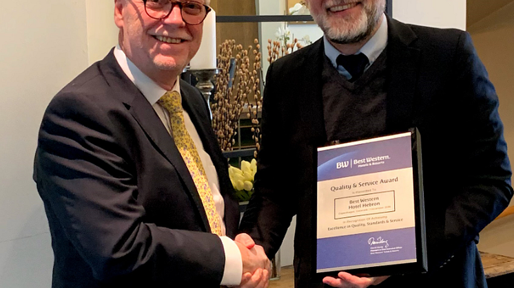 Best Western Hotel Hebron har vundet den eftertragtede Best Western Quality Award