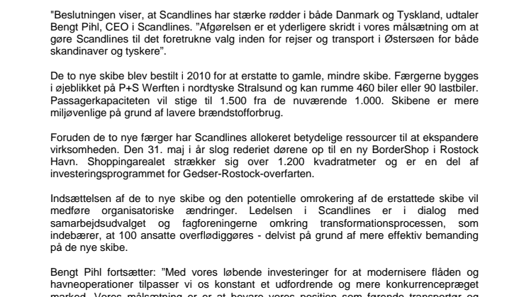Dansk og tysk flag på nye færger til Gedser-Rostock fra foråret 2012