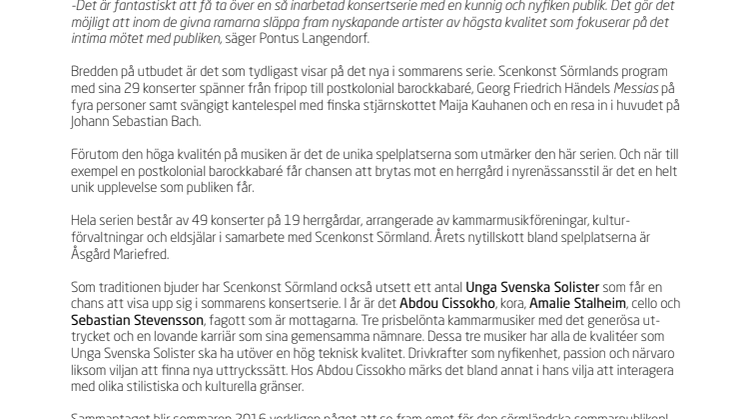 Nyskapande musik på Sörmländska Slott och Herresäten