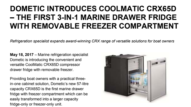 Dometic Introduces CoolMatic CRX65D – the First 3-in-1 Marine Drawer Fridge with Removable Freezer Compartment