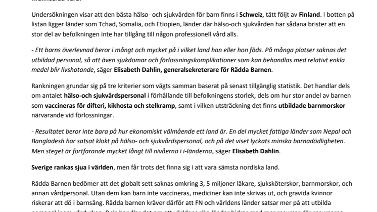 Brist på sjukvårdspersonal skördar dödsoffer bland barn