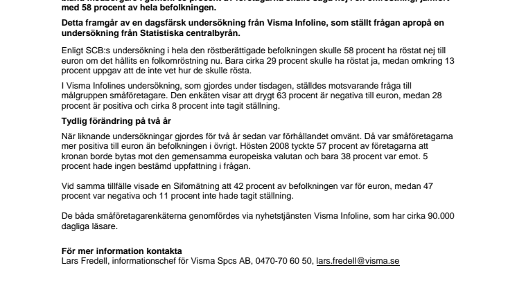 Småföretagare mer negativa till euron än andra