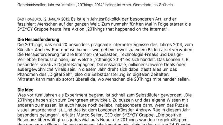 SYZYGY Gruppe gibt Rätsel auf