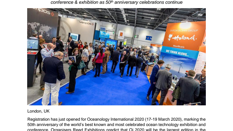 Registration opens for Oceanology International 2020 at ExCeL London in March 