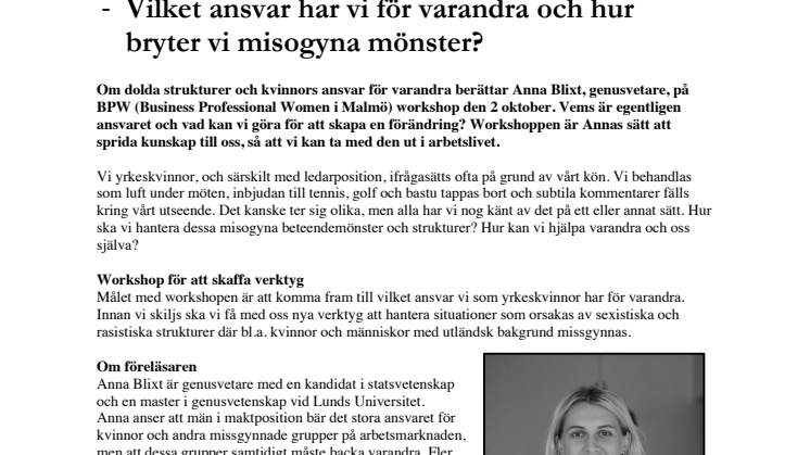 Sexism, glastak och myter - PRESSINBJUDAN 2 oktober kl 17.00
