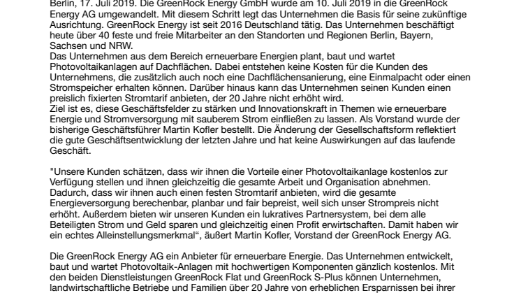 ​GreenRock Energy vollzieht Umwandlung in AG 
