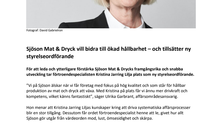 Sjöson Mat & Dryck vill bidra till ökad hållbarhet – och tillsätter ny styrelseordförande