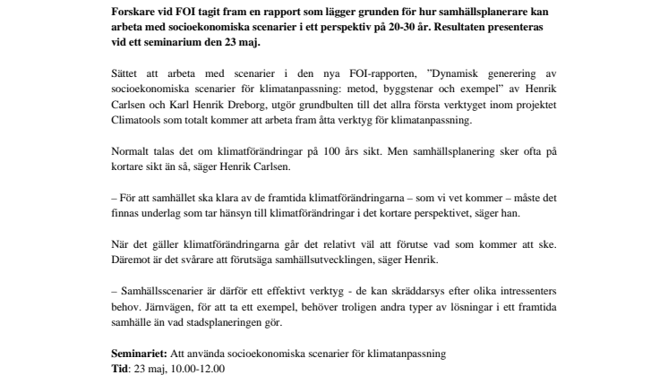 Pressinbjudan - Grunden till verktyg för klimatanpassning lagd