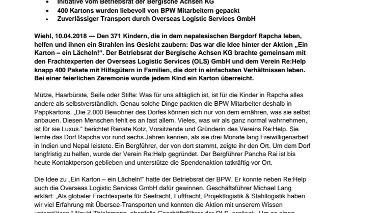 „Ein Karton – ein Lächeln!“: Spendenaktion unterstützt Kinder in nepalesischem Bergdorf