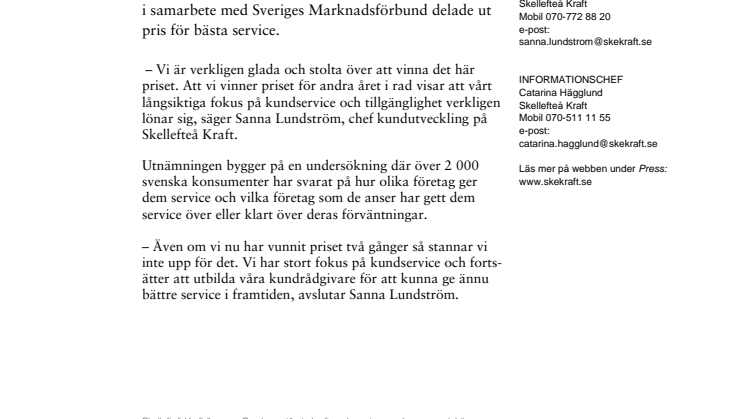 Skellefteå Kraft bäst på kundservice