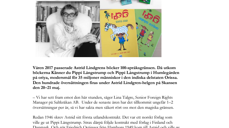Astrid Lindgren nu översatt till 100 språk!