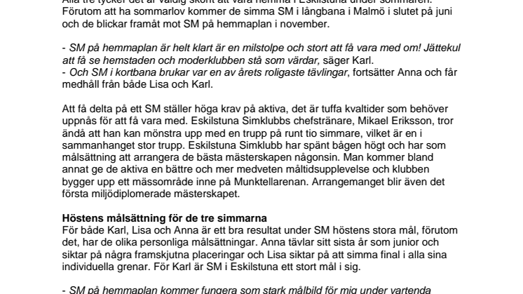 Eskilstunas simstjärnor hemma från USA och laddar inför SM på hemmaplan