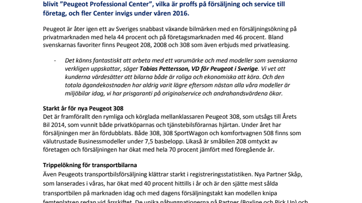 2015 var ett framgångsår för Peugeot i Sverige