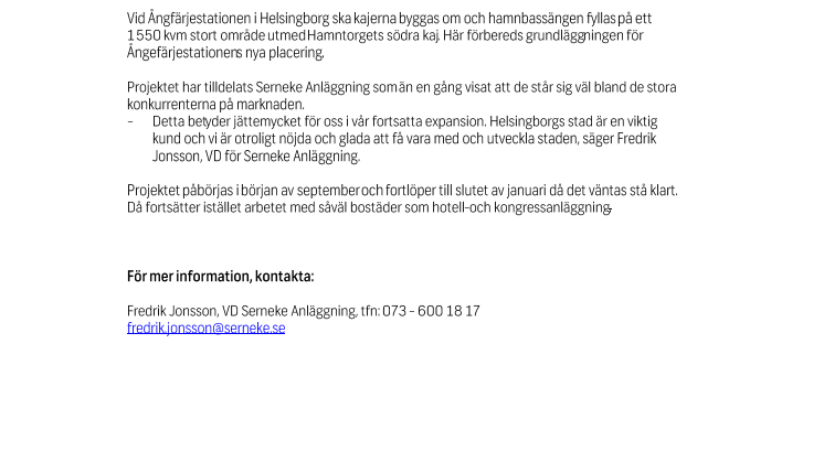 Serneke Anläggning får uppdrag för Helsingborgs stad