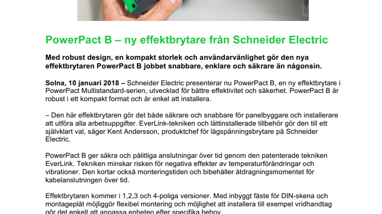 PowerPact B – ny effektbrytare från Schneider Electric