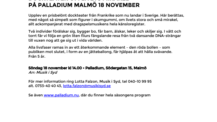 Barn på Palladium – La Balle Rouge - Den röda bollen – dockteater om livets mirakel