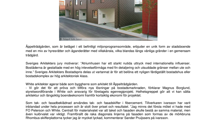 Bostadspriset 2011 till Äppelträdgården