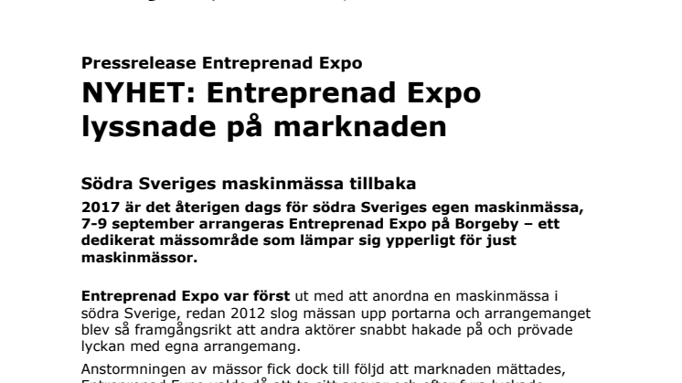 NYHET: Entreprenad Expo lyssnade på marknaden
