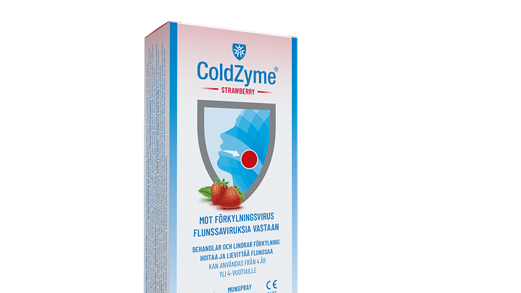 ColdZyme jordgubb 20 ml förpackning frilagd