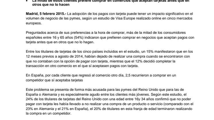 Aceptar pagos con tarjeta podría reducir la pérdida de clientes para las pymes en un 24%