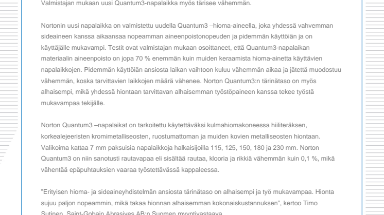 Uudella napalaikalla parempi käyttömukavuus ja nopeampi aineenpoisto
