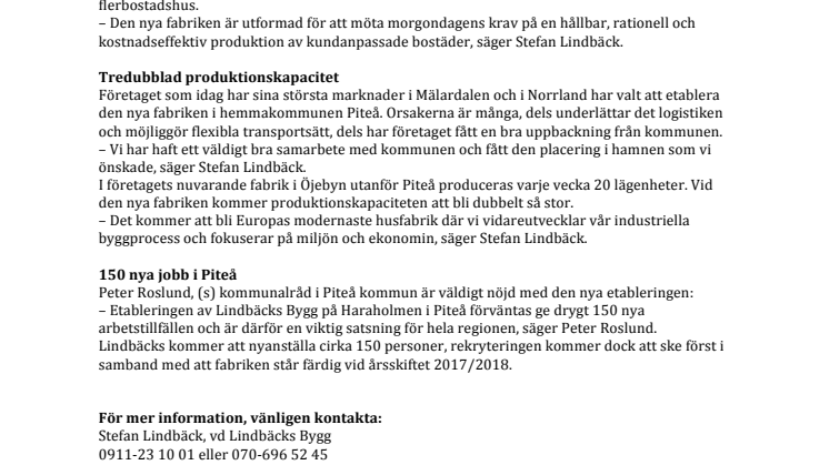 Lindbäcks Bygg tar första spadtaget för en ny fabrik i Piteå