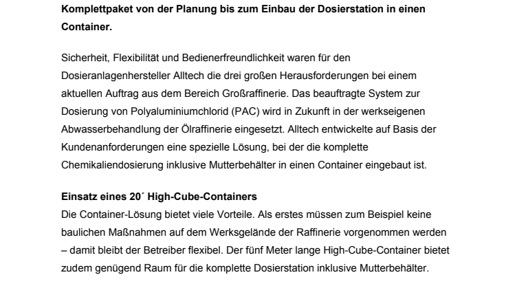 Chemikaliendosierung – mit Sicherheit gut geplant und ausgerüstet