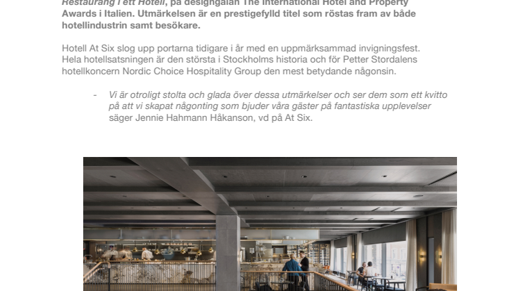 At Six är Europas Bästa Hotell