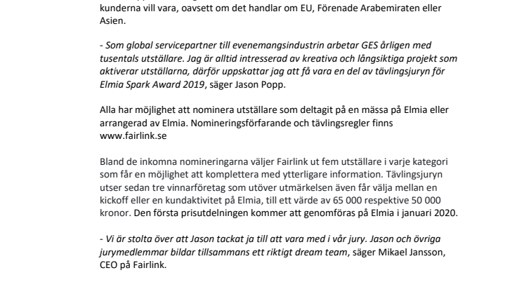 Jason Popp ansluter till Elmia Spark Award-juryn 