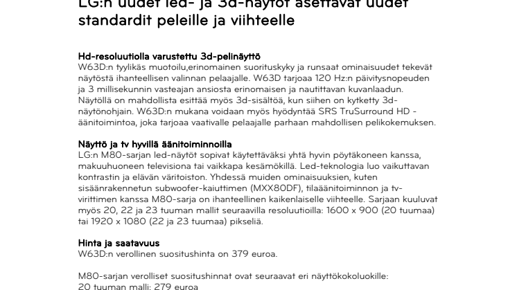 LG:n uudet led- ja 3d-näytöt asettavat uudet standardit peleille ja viihteelle 