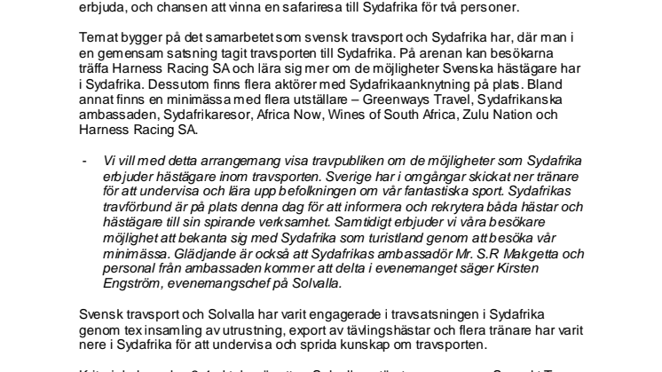 Solvalla stödjer Sydafrikas travsatsning under Kriteriehelgen