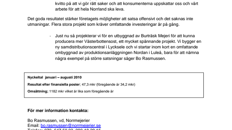 Norrmejerier fortsätter visa positivt resultat