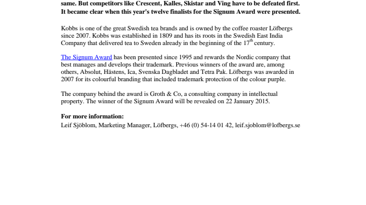 Kobbs is up for a brand award