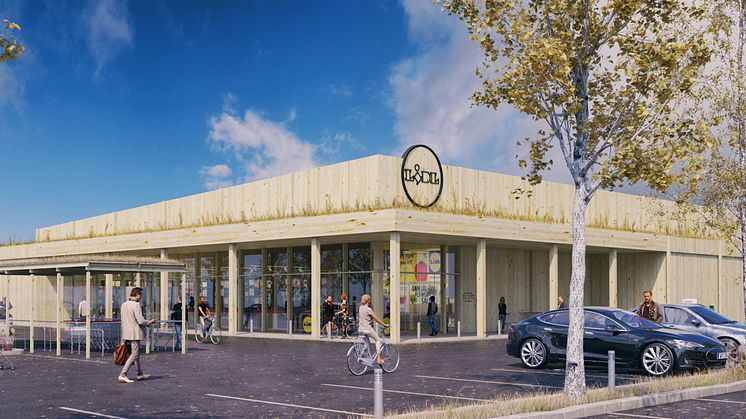 Konceptskiss för Lidls nya klimatneutrala butik i Visby / Illustration: LINK arkitektur