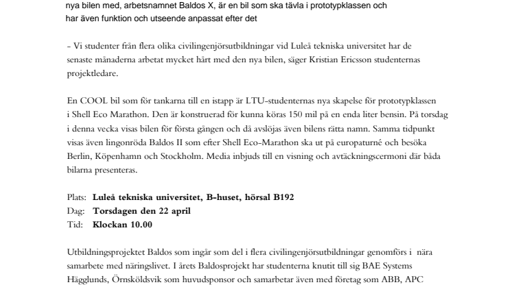 Ny COOL bil avtäcks av LTUs studenter