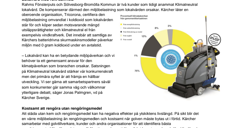 Klimatkompensering för hela maskinens påverkan: Kärcher lanserar Klimatneutral lokalvård