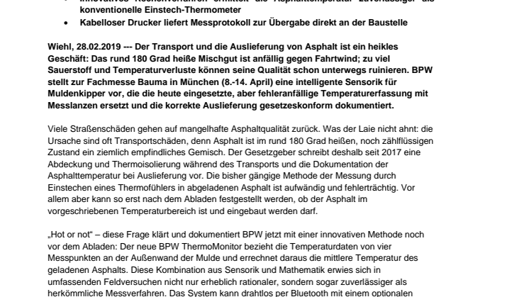 „Hot or not“: BPW überwacht die Auslieferung von Asphalt mit intelligenter Sensorik