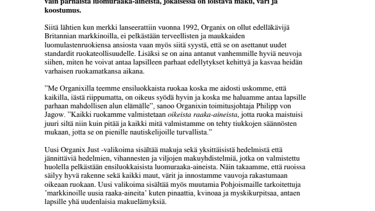 Uusi värikäs valikoima lastenruokia Organixilta