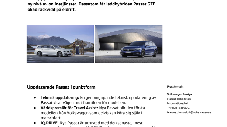 Volkswagen Passat uppdateras med ny teknik – Passat GTE får ökad räckvidd på el