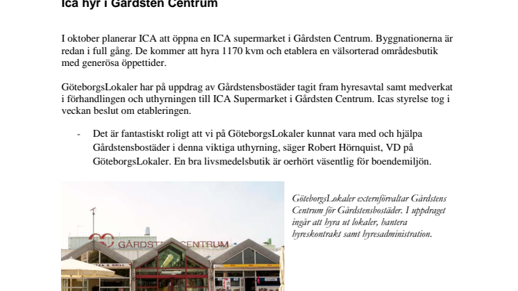 Ica hyr i Gårdsten Centrum