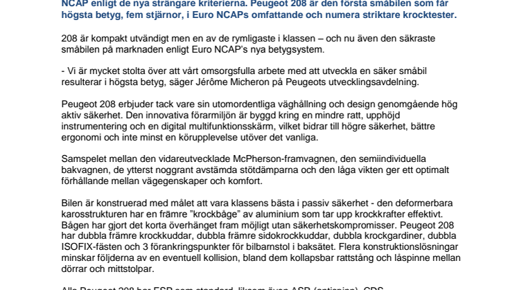 Peugeot 208 får högsta betyg i EURO NCAPs nya krocktester