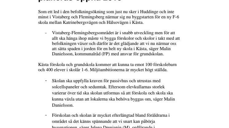Ny förskola och skola i Kästa kan öppna 2015