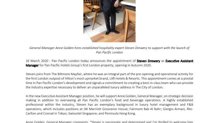 Pan Pacific London Announces Executive Assistant Manager 