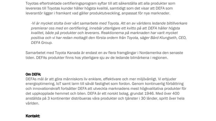 DEFA skördar ytterligare framgångar i Nordamerika