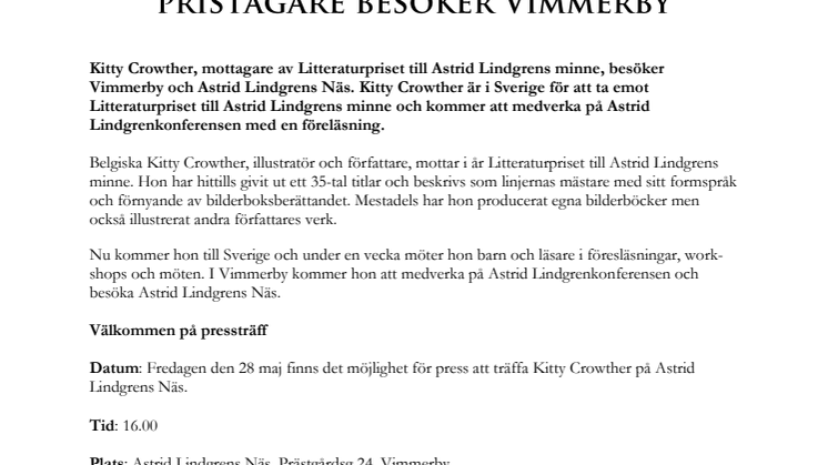 Kitty Crowther, årets Alma-pristagare besöker Vimmerby