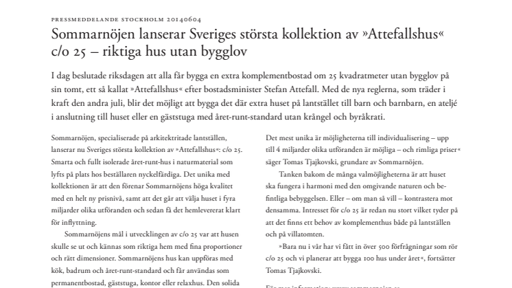 Sommarnöjen lanserar Sveriges största kollektion av Attefallshus – riktiga hus utan bygglov.