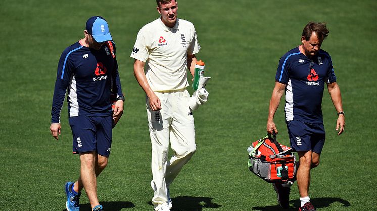 Jake Ball of England walks from the field after falling and injuring himself whilst bowling during day two of the four-day Tour match at Adelaide Oval. (Photo by  Getty Images)